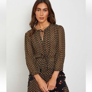 RIXO Black Berry Top Blouse Floral Printed Size L